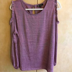 New DG2 Rose Sweater with Ruffle / Cold Shoulder Knit Top 1X